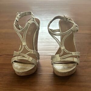 Aldo Shimmering Gold Wedge Sandals